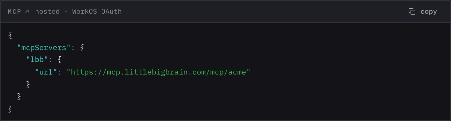 The hosted MCP configuration with the server URL for the environment